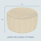LVTXIII Indoor/Outdoor Extra Large Inflatable Ottoman Pouf D31 x H14 Inch, Round Footstool with Handle, Weather-Resistant Portable Furniture for Patio, Camping, Beach, Stripe Beige