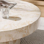 Modway Alora Round Concrete Coffee Table with Faux Stone Finish in Honey Onyx - Cement Accent Table for Living Room - Stone Patio Center Table - Indoor Outdoor 34 Inch Low Coffee Table