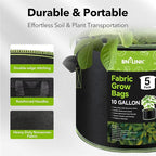 BN-LINK 5-Pack 10 Gallon Grow Bags, Heavy Duty Aeration Fabric Pots with Handles, Thickened Nonwoven Plant Bags for Vegetables, Flowers, Fruits