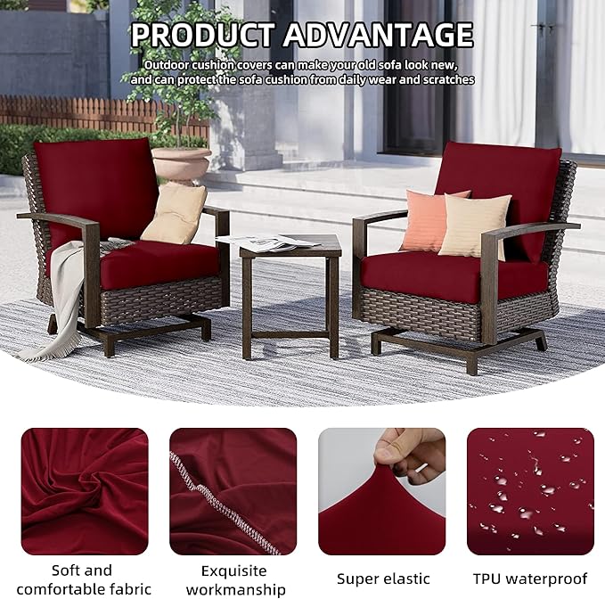 Cushion Covers 14 Pack, Claret Stretch Fit for Patio Furniture