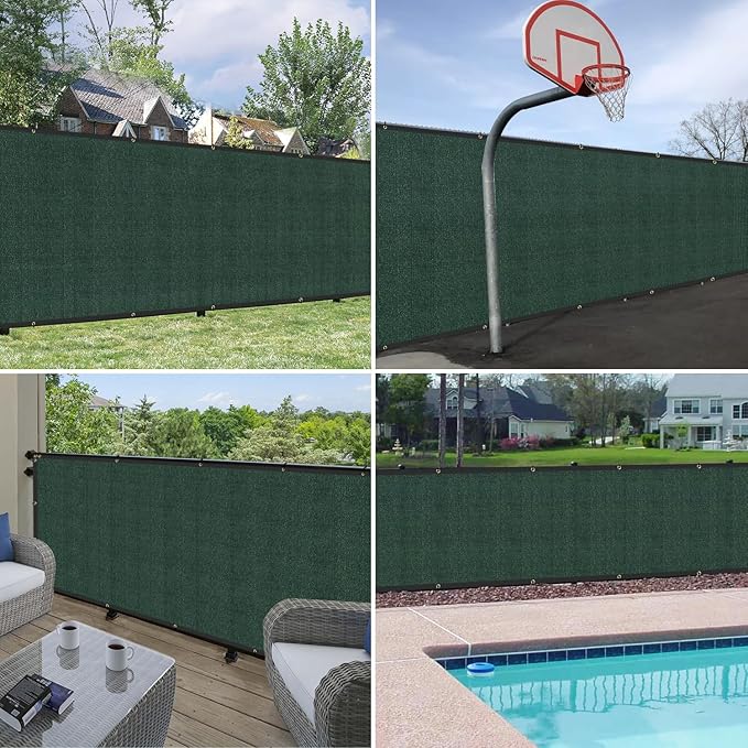 Windscreen4less Privacy Fence Screen Heavy Duty Windscreen Fencing Mesh Fabric Shade Net Cover with Brass Grommtes for Outdoor Wall Garden Yard Pool Deck, 6'x92' Green