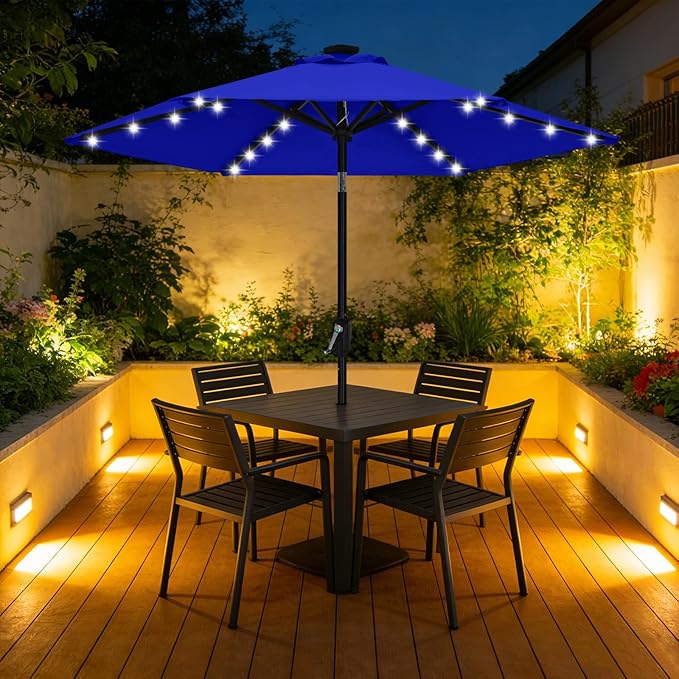 ABCCANOPY Durable Solar Led Patio Umbrellas with 24LED Lights 7.5FT (Royal Blue)