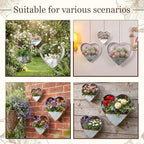 3 Pcs 3 Size Heart Metal Hanging Planter Indoor Outdoor, 13.4" 10.6" 7" Large Metal Plant Hangers Vintage Flower Pot with Hook Chain Drain Hole Gift for Gardener Women Mom Home Decor(Silver)