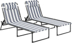 Outsunny Folding Chaise Lounge Chair Set of 2, Patio Sun Tanning Chair, Outdoor Chaise Lounger with 4-Position Reclining Back, Breathable Mesh Seat for Beach, Poolside, Yard, Blue and White