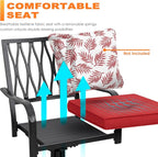 NUU GARDEN 5 Piece Outdoor Dining Set, Outdoor Furniture Set for Square Iron Umbrella Dining Table and 4 Cushioned Swivel Chairs, Black and Red Cushion