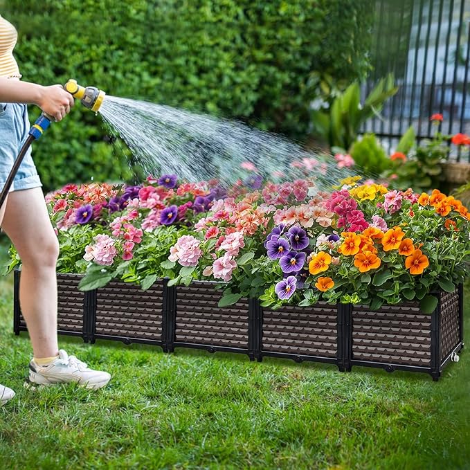 Large Planters for Outdoor Plants 14" Tall Planter Box, Raised Beds for Gardening Self Watering, Elevated Planter Box with Legs, Rectangular Garden Planters for Outdoor Plants Flowers, 78.7"L x 15.7"W