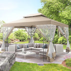 COBIZI Gazebo 10x13 Heavy Duty Gazebos with Improved Nettings Outdoor Gazebo Double Roof Patio Gazebos with Metal Steel Frame Outdoor Canopy for Patio, Deck, Backyard (Khaki)