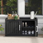 2-Tier Storage Bench, Waterproof UV-Resistant Outdoor Shoe Storage Cabinet with 2 Doors & Adjustable Shelves for Indoor Outdoor Entryway, Hallway, Living Room (Grey)