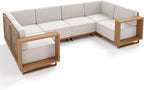 6 Pieces Patio Furniture Set,Outdoor Rattan Wicker Sectional Sofa with 10''Ultra-Thick Cushions,All Weather Patio Conversation Set for Lawn Garden Backyard,Beige