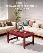 SERWALL Outdoor Coffee Table with 1.69" Umbrella Hole, HDPE Patio Coffee Table for Outside, Rectangle, Red