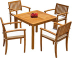 Flamaker 5 Piece Outdoor Dining Set Acacia Wood Patio Table and Chairs with Soft Cushions Patio Furniture for Deck, Backyard, Garden