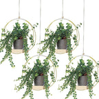 Geelin 4 Pack Plant Hanger with Wood Base Hanging Window Planter Boho Macrame Hanging Potted Plant Holders for Indoor Outdoor Window Wall Ceiling Home Decoration, Pot & Sapling Not Included(Gold)