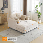 VINGLI 56" Oversized Chaise Lounge Chair, Beige Comfy Corduroy Chaise Sofa Recliner Bed Upholstered Sleeper Couch Bed with Throw Pillows and Armrests for Living Room, Movie Room, Bedroom
