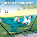 PNAEUT Double Hammocks with Stand for Outside, Portable Space Saving Heavy-Duty Steel Stand for Indoor Outdoor Patio with Carrying Bag, 450 lbs Capacity (Aqua)