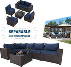 Kullavik 6PCS Outdoor Patio Furniture Set PE Wicker Rattan Sectional Sofa Patio Conversation Sets,Navy Blue