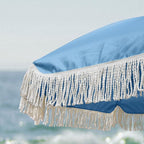 AMMSUN 7ft Patio Umbrella with Fringe Outdoor Tassel Umbrella UPF50+ Premium Steel Pole and Ribs Push Button Tilt, Sky Blue