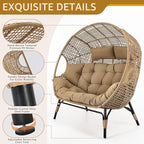 NICESOUL Double Egg Chair with Footstools & Cushions, Oversized Wicker Boho Chair Extra Large with Footrests Stationary 2 Person Loveseat Comfort Deep Seating for Indoor Outdoor