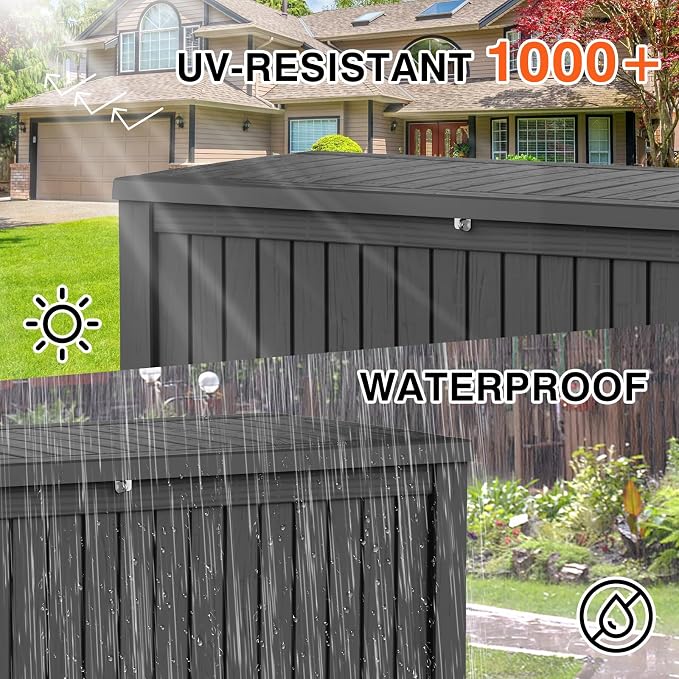 Black Resin Deck Box 180 Gallon Waterproof Lockable Storage