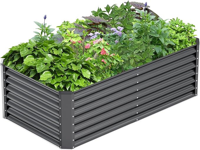 6x3x2FT Galvanized Raised Garden Bed,Galvanized Planter Boxes Outdoor, Large Metal Raised Garden Beds for Vegetables-Grey