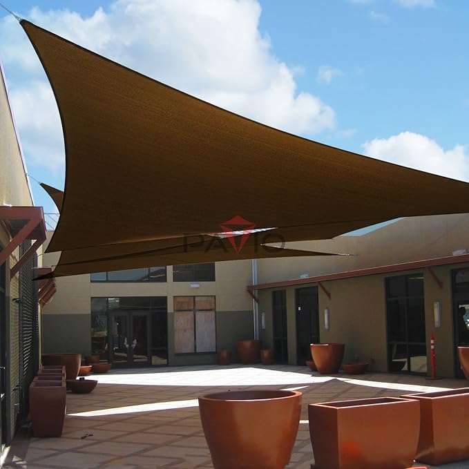 Patio Paradise 22' x 22' x 21'10“ Sun Shade Sail Triangle Canopy, Permeable Shade Cloth Fabric Sunlight Block Patio Cover HDPE Deck Awning for Outdoor Backyard Pergolas Roof Shading, Brown