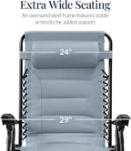 Best Choice Products Oversized Padded Zero Gravity Chair, Folding Outdoor Patio Recliner, XL Anti Gravity Lounger for Backyard w/Headrest, Cup Holder, Side Tray, Polyester Mesh - Breeze Blue