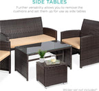 Best Choice Products Set of 2 Wicker Ottomans, Multipurpose Outdoor Furniture for Patio, Backyard, Additional Seating, Footrest, Side Table w/Storage, Removable Cushions - Brown/Beige