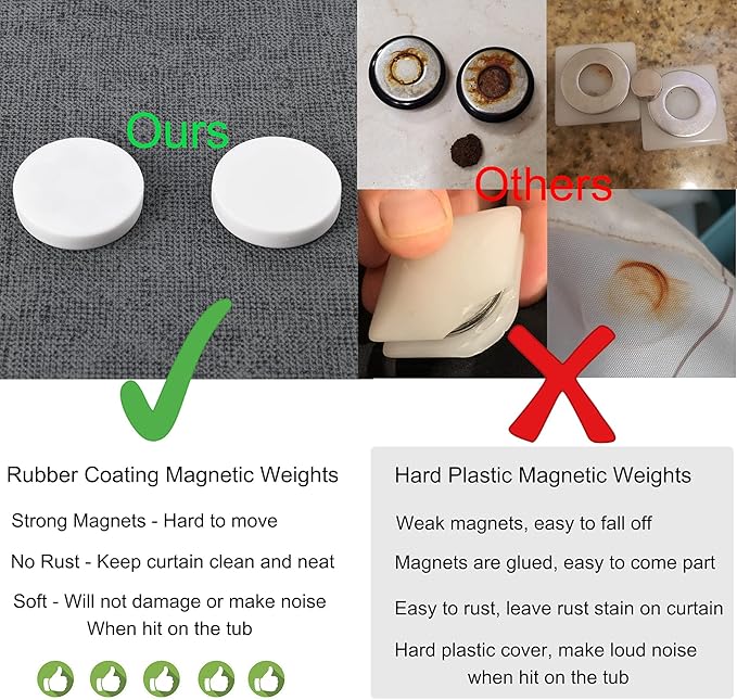 Magnetic Shower Curtain Weights, Rubber Covered Heavy Duty Weights, Prevent Curtain Liner from Blowing Around, Work for Drapery, Tablecloth, Flag, Outdoor Curtain 6 Pairs(Pack of 12)