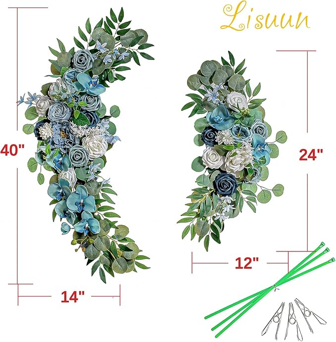 Artificial Flowers Wedding Arch Swag Set, Grey Blue Silk, Large and Small