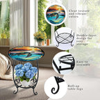 Outdoor Side Table Round Small Mosaic Patio Accent Indoor End Plant Coffee Tea Table for Yard Patio Porch Garden Living Room, Bedroom(Turtle Style,12 Inch)