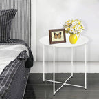 Garden 4 you End Table Metal Side Table Round Folding Tray Cyan Sofa Small Accent Fold-able Table, Round End Table Tray, Next to Sofa Table, Snack Table for Living Room and Bed Room,White