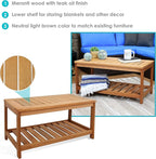 Sunnydaze Teak Outdoor Coffee Table for Patio - Coffee Table for Outside or Patio - Rectangle - 35 Inch - Meranti Wood