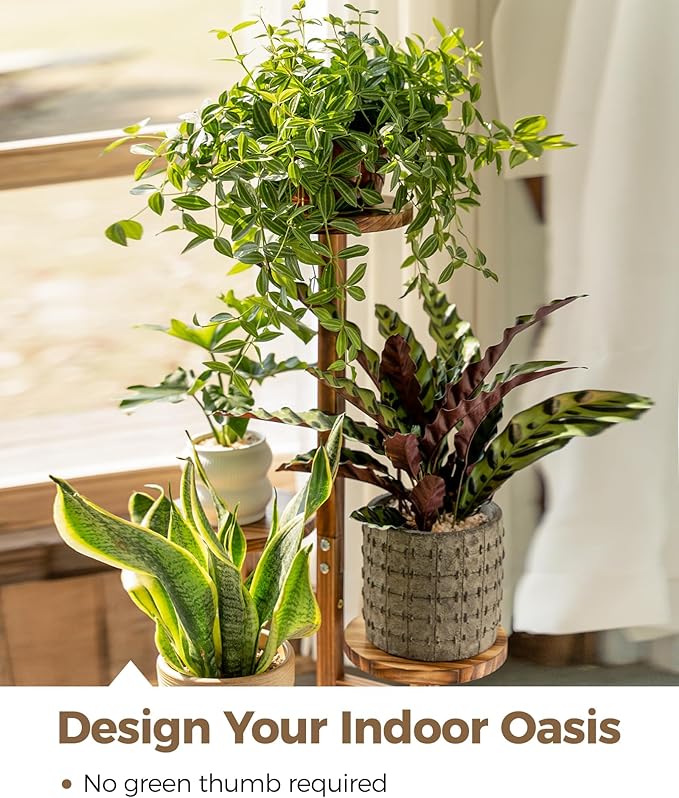 Bamworld Plant Stand Indoor Plant Shelf 4 Tier Wood Plant Stand for Multiple Plants Tall Corner Plant Stands for Outdoor Round Flower Stand Plant Holder for Living Room Patio Garden Balcony Brown