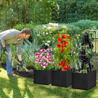 3 Pack Tomato Cages 47 Inch for Garden with 19.5 Gallon Square Grow Bags Planter Pots with Heavy Duty Trellis Plant Stakes Support Frames for Vertical Climbing Cucumber Vegetables Flowers