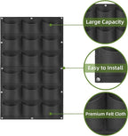 Hanging Planting Grow Bags, 18 Pockets Hanging Vertical Wall Planter Wall Mounted Grow Bag Outdoor Indoor Gardening Vertical Greening Flower Container, Planting Bags Storage Bags(1.0 m × 0.5 m, Black)