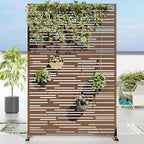 Casaphoria Metal Privacy Screen Outdoor, 72" H x 47" W Freestanding Decorative Privacy Screen for Patio Deck Balcony Garden with Stable Base, Brown-Shine