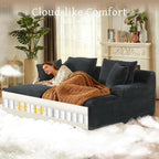 80" Double Chaise Lounge Chair Indoor, Oversized Boneless Couch Comfy Upholstered Sleeper Sofa Bed with 4 Pillows, Corduroy Cloud Loveseat Chair for Living Room No Assembly Required, Dark Grey