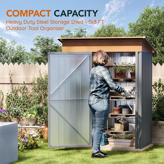 Storage Shed 5x3 FT Matte Gray Metal with Lockable Door