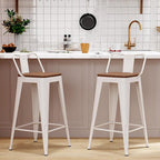 WENTMENT Metal Bar Stools Set of 2 Counter Height Barstools with Removable Back 26" Kitchen Bar Stools with Wooden Seat,Off White