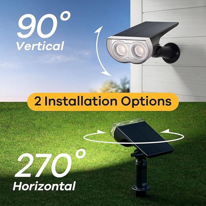 Consciot Solar Spotlights Outdoor, IP67 Waterproof 2-in-1 Solar Spot Lights Daylight, Durable Christmas Decorations Lights for Garden Yard Pathway Driveway Porch Walkway, Auto On/Off, 2 Pack