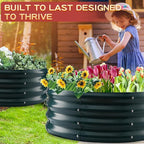 Durable Round Steel Raised Garden Bed Painted for Planting Vegetable/Herbs/Flowers/Trees at Backyard/Garden,or Baby Chicken,Christmas Tree Fence (Dark Green, 32 ins Diameter x 12 ins high)