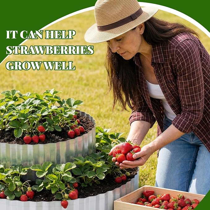 Pyramid Garden Kit, Strawberry garden Planter, 6 ft Diameter Base, Includes 3 Metal Bands, Sprinkler, Gloves, Hose, Plastic Connector for Herbs, Flowers, Ideal Gardening Gift for Yard Patio