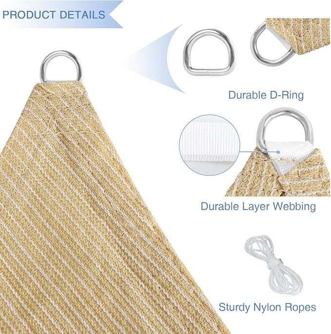 E&K Sunrise 26' x 26' x 26' Sun Shade Sail Triangle Canopy Shade Cover UV Block for Patio Backyard Garden Outdoor (Beige)