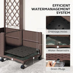 Outsunny Planter Box with Trellis, Self Watering Raised Garden Bed with Lockable Wheels, 56.3" Trellis Privacy Planter with Drainage Holes for Climbing Plants, Vines, Vegetables, Flowers, Brown
