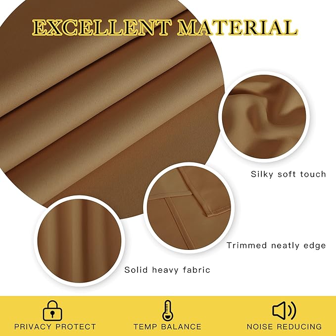 NICETOWN 66 Inch Long Blackout Curtains for Bedroom Living Room, Thermal Insulated Room Darkening Curtains, Light Blocking Blackout Drapes for Bedroom, 66" W x 66" L, 1 Panel, Gold Brown