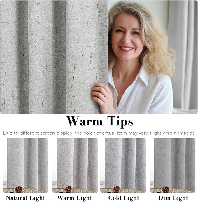 H.VERSAILTEX Linen Blackout Curtains Durable Thick Textured Linen Look 100% Blackout Patio Door Curtain Anti Rust Grommet Extra Wide Sliding Door Curtain Panel, Glacier Gray, W100 x L84 inch