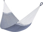 Handwoven Hammock by Yellow Leaf Hammocks - Family Size, Fits 2+ PPL, 550lb max - Weathersafe, Super Strong, Easy to Hang, Ultra Soft, Artisan Made - Color: Stripe Navy Blue - White