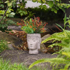 Buddha - Face Flower Pot - Head Planters - Garden Statue - Cactus Succulents Planter Pot Indoor Outdoor Planter with Drainage Hole Unique Garden Farmhouse Decor 6.25*6.5*8.25 Inch Newman House Studio