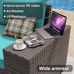 ALAULM 13 Pieces Outdoor Patio Furniture Set with Propane Fire Pit Table Outdoor Sectional Sofa Sets Patio Furniture 43" Gas Fire Pit Brown PE Rattan Patio Conversation Set w/10 Cushions (Lake Blue)