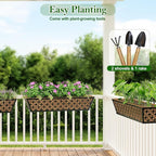 SPECILITE 30" Window Boxes Planters, Heavy Duty Metal Railing Planter Boxes, Adjustable Balcony Planters for Railing Hanging, with Coco Liner & Tool Set for Deck, Porch, and Patio Gardening (4 Pack)