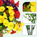 Artificial Flowers for Outdoors, UV Resistant Fake Silk Morning Glory, Realistic Faux Plants for Outside Porch Patio Window Box Hanging Planter (16, Orange Yellow)